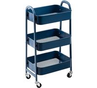 Chariot de rangement 3 niveaux Métal Utility Cart Chariot, Organiseur Trolley avec roues pour cuisine Maquillage Salle de bain Bureau, Bleu marine