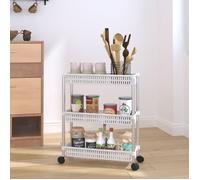 vidaXL Chariot de Rangement à 3 Niveaux Desserte à roulettes Organisateur de Stockage Chariot de Service Cuisine Argenté et Blanc Aluminium