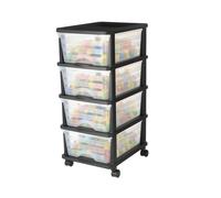 VEVOR Chariot de rangement à 4 tiroirs en plastique, tour de rangement à roulettes, organiseur mobile à 4 niveaux, bac transparent pour fournitures de bureau, salles de bricolage et salles de classe