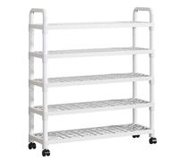 Chariot de rangement à chaussures à roulettes à 5 niveaux, peu encombrant pour cuisine, salle de bain, buanderie et chambre à coucher, étagère en plastique blanc, solution de rangement polyvalente