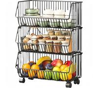 Chariot de rangement à étages avec roulettes, étagère multifonction pour garde-manger et garage, étagère à légumes pratique avec étagère supérieure et cadre en grille