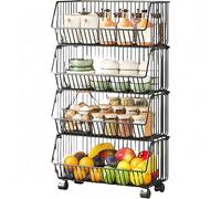Chariot de rangement à étages avec roulettes, étagère multifonction pour garde-manger et garage, étagère à légumes pratique avec étagère supérieure et cadre en grille
