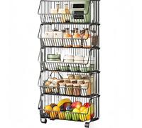 Chariot de rangement à étages avec roulettes, étagère multifonction pour garde-manger et garage, étagère à légumes pratique avec étagère supérieure et cadre en grille