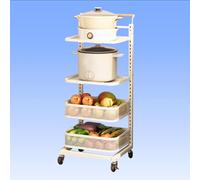 Chariot de rangement à roulettes à 4 niveaux avec housse pour cuisine, 3 étagères et 1 panier pour l'organisation des légumes et des fruits, blanc