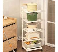 Chariot de rangement à roulettes à 4 niveaux avec housse pour cuisine, 3 étagères et 1 panier pour l'organisation des légumes et des fruits, blanc