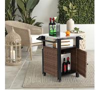 Chariot de Rangement à Roulettes, Desserte Exterieur avec Plan de Travail Extensible, pour Cuisine d’extérieur ou Terrasse, Marron