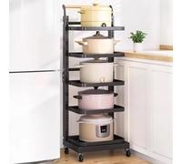 Chariot de rangement à roulettes en métal pour cuisine - 4 niveaux à rouler pour légumes et fruits avec housse blanche - Comprend 3 étagères et 1 panier pour un rangement efficace de la cuisine, noir
