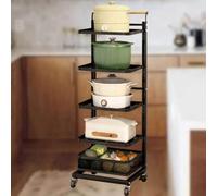 Chariot de rangement à roulettes en métal pour cuisine - 4 niveaux à rouler pour légumes et fruits avec housse blanche - Comprend 3 étagères et 1 panier pour un rangement efficace de la cuisine, noir