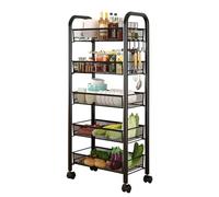Chariot de Rangement à roulettes Métallique, Desserte à roulettes sur 5 Niveaux, Étagère Roulante, Rangement Cuisine, Rangement Salle de Bain, Montage Facile, 102 * 44 * 26cm, Noir