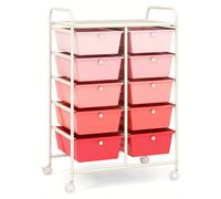 Chariot de rangement - Armoire de rangement - Commode - Unité de rangement mobile - Chariot d'organisation - Couleur dégradée rose - 10 tiroirs