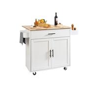 VEVOR Desserte îlot central 90×39 cm – roulettes, 1 armoire, 1 tiroir, plan bois abattant 90×29 cm