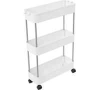 Chariot de rangement - Chariot à 3 étages - Capacité de charge 10 kg - 4 roulettes (dont 2 avec frein) - 40 × 14,8 × 61,5 cm - PP et acier inoxydable - Blanc