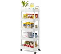 Chariot de rangement - Chariot à roulettes à 5 niveaux - Avec roulettes - Rotation à 360° - Plastique ABS - Pour salle de bain, cuisine, buanderie - Gris clair
