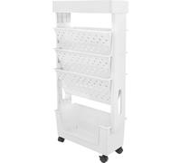 Chariot de rangement - Chariot à roulettes à 5 niveaux - Design élancé - 4 roues - 2 freins - Plastique ABS - Pour la maison et le bureau - Blanc
