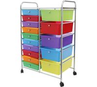 Chariot de rangement - Chariot à roulettes avec 15 tiroirs - 4 roulettes - Tablette supérieure - Empilable - PP et acier au carbone - Pour le bureau et la maison - Violet clair