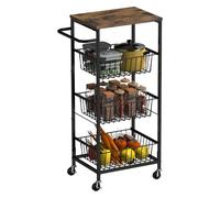 chariot de rangement de cuisine à 4 niveaux, avec paniers à fruits coulissants et roulettes, cuisine, salle de bain, marron