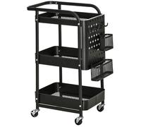 Homcom Desserte Chariot Métal Noir Roulettes 3 Niveaux Range-Couverts 4 Crochets Cuisine Aosom France