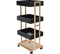 Chariot de rangement en bambou Well Home avec 1 étagère et 3 plateaux en noir 40x30x87,5 cm