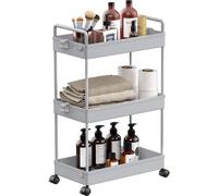 Chariot de rangement en plastique à 3 étages avec plateau coulissant, idéal pour les petits espaces, la cuisine, la salle de bains, la buanderie et la chambre à coucher, noir