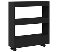Chariot de Rangement Étroit 3 Étagères, Noir, Bois d'Ingénierie, Roulettes | Bois d'ingénierie durable, surface lisse, 4 roulettes dont 2 verrouillables, usage salon cuisine salle de bain, design fin