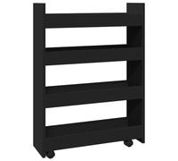 Chariot de Rangement Étroit 4 Étagères, Noir, Bois Composite avec Roulettes | Bois d'ingénierie résistant, roulettes pivotantes dont 2 verrouillables, usage salon cuisine salle de bain, design gain de