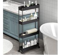 Chariot de Rangement étroit- Desserte - Noir - 4 Niveaux - Roulettes - 66.3x38.9x12.4 cm - Meuble de Cuisine