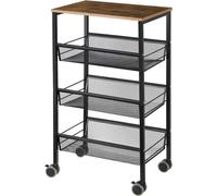 Chariot de rangement Famanu avec 4 niveaux - Chariot de cuisine sur roulettes - Aspect bois - avec freins
