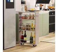 Chariot de rangement fin avec roulettes, organiseur utilitaire coulissant à 4 niveaux pour cuisine et buanderie, étagère étroite pour petits espaces, 54,9 x 15 x 80,3 cm