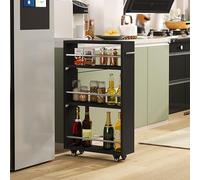 Chariot de rangement fin avec roulettes, organiseur utilitaire coulissant à 4 niveaux pour cuisine et buanderie, étagère étroite pour petits espaces, 54,9 x 15 x 80,3 cm