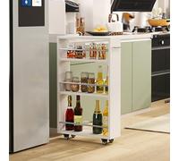 Chariot de rangement fin avec roulettes, organiseur utilitaire coulissant à 4 niveaux pour cuisine et buanderie, étagère étroite pour petits espaces, 54,9 x 15 x 80,3 cm