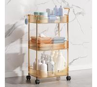 Chariot de rangement Generic à 3 niveaux en acrylique transparent doré avec finition dorée pour salle de bain - Chariot utilitaire à roulettes multifonctions pour maison et bureau