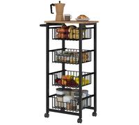 Chariot de rangement - HOMCOM - 5 niveaux - 4 paniers coulissants et plateau - 49,5x31x91cm - acier et MDF - chêne et noir