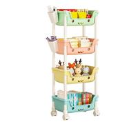 Chariot De Rangement Jouet Pour Enfant, 4 Couches Chariots À Roulettes Rangements, 31x20.5x98cm Chariot À Livres Roulant, Chariots De Rangement À Roulettes Plastique Pour Collations, Peluches