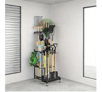 Chariot de rangement mobile pour outils de jardin en métal support à roulettes pour pelles râteaux garage et extérieur