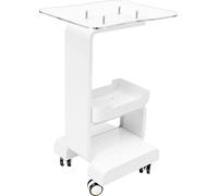 Chariot de rangement pour salon de beauté - Chariot roulant - Hauteur 76 cm - Capacité de charge 15 kg - Roulettes blocables - Métal/acrylique - Tablette 37×47 cm - Blanc