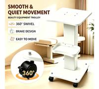 Chariot de rangement roulant pour salon de beauté, 3 niveaux, étagère en bois, capacité 40 kg, grand plateau de rangement robuste, 360° ° Chariot d'équipement de beauté pour spa, clinique et BLANC