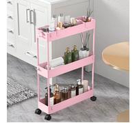 Chariot de rangement - SPACEKEEPER - 3 niveaux - Rose - Plastique - Roulettes 360°