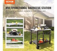 Chariot de restauration extérieur avec double étagère, table de préparation mobile pour barbecue, plateau multifonctionnel en acier inoxydable, chariots modulaires portables pour four à pizza, table d