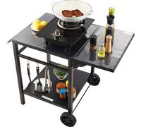 Chariot de restauration extérieur avec double étagère, table mobile pour barbecue et préparation des aliments, plateau pliable multifonctionnel en fer, chariots modulaires portables pour four à pizza,