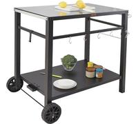Chariot de restauration extérieur avec double étagère, table mobile pour barbecue et préparation des aliments, plateau multifonctionnel en fer, chariots modulaires portables pour four à pizza, table d