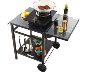 Chariot de restauration extérieur avec double étagère, table mobile pour barbecue et préparation des aliments, plateau pliable multifonctionnel en fer, chariots modulaires portables pour four à pizza,