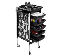 Chariot de salon, 6 niveaux, 5 tiroirs, noir