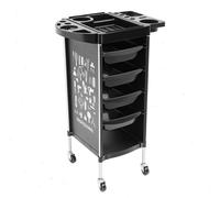 Chariot de salon/chariot de coiffure - Chariot à roulettes - 4 tiroirs - Structure métallique - Tiroirs en plastique - Capacité de charge : 30 à 50 kg - 37 × 34 × 88 cm - Noir