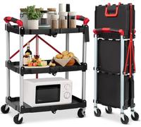 Chariot de service/à outils - Chariot à 3 niveaux - Pliable, portable, avec roulettes, pour entrepôt et garage - Noir