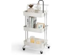 Chariot de Service à Roulettes avec 3 Paniers Grillagés en Métal Anti-Rouille 42 x 35 x 87 CM Charge Max. 60KG Blanc