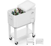 Chariot de service de 57 litres sur roulettes, chariot d'appoint, chariot réfrigérant pour l'extérieur, glacière, refroidisseur à boissons avec ouvre-bouteille, idéal pour les fêtes et barbecues en ex
