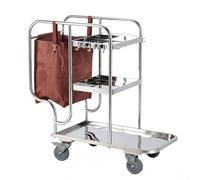 Chariot de Service de ménage Chariot de conciergerie Chariot de Nettoyage | Chariot à 3 étagères, roulettes doubles silencieuses en caoutchouc gris de 4", avec support pour balai, pour hôtel