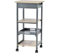 HOMCOM Chariot de Service Desserte de Cuisine à Roulettes Multi-rangements 2 Étagères 1 Plateau Amovible 37 x 37 x 76 cm Gris Chêne aosom france