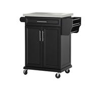 HOMCOM Dessert Cuisine desserte à roulettes îlot Central Cuisine avec Plateau en Acier INOX, étagère réglable, tiroir, Porte-épices, Porte-Couteaux, 83,5 x 45,7 x 90,5 cm, Noir