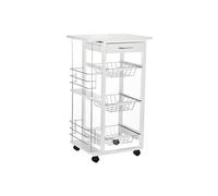 HOMCOM Desserte cuisine chariot à roulettes 3 paniers étagères métallique coulissants + 2 range-bouteilles + tiroir bois pin Aosom France